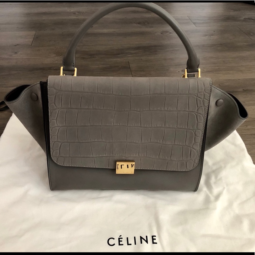 Celine Trapeze Croc Embossed Medium Bag